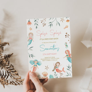 Invitation d'anniversaire de la sirène 'Splish Spl