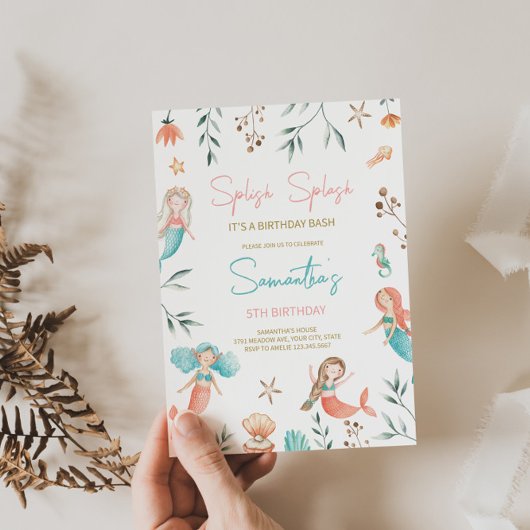 Invitation d'anniversaire de la sirène 'Splish Spl