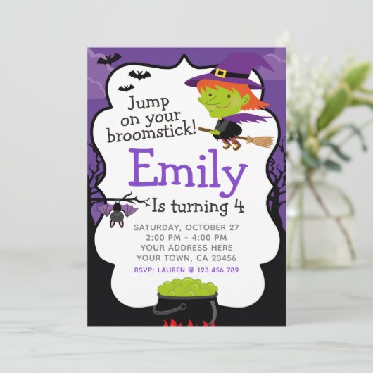 Invitation d'anniversaire de la sorcière d'Hallowe (Debout devant)