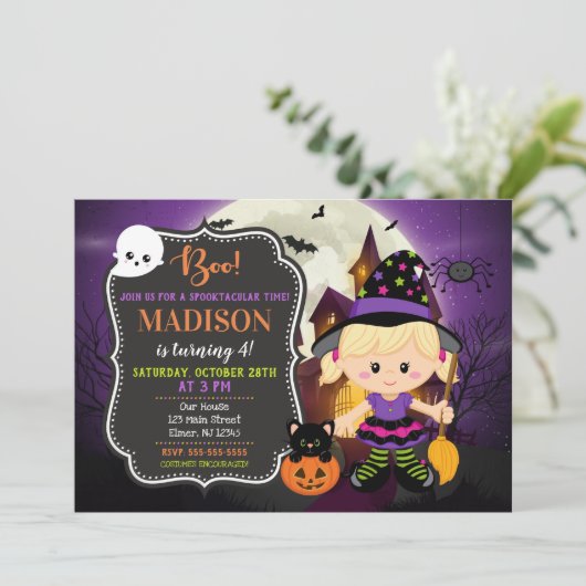 Invitation d'anniversaire de la sorcière d'Hallowe (Debout devant)