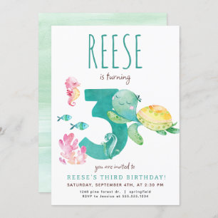 Invitation d'anniversaire de la tortue de mer