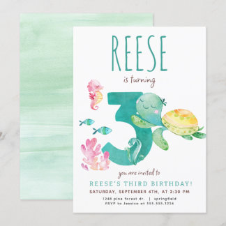 Invitation d'anniversaire de la tortue de mer