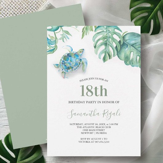 Invitation d'anniversaire de la tortue marine trop