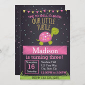 Invitation d'anniversaire de la tortue (rose) (Devant / Derrière)