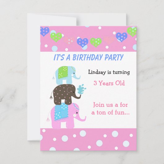 Invitation d'anniversaire de la Tour d'Éléphants (Devant)