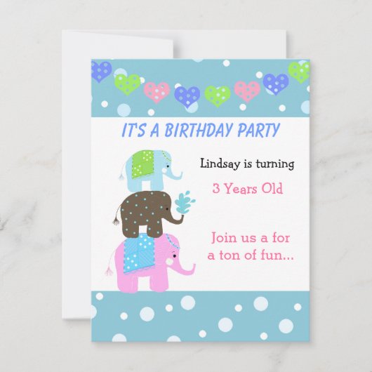Invitation d'anniversaire de la Tour d'Éléphants (Devant)