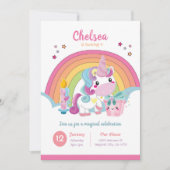 Invitation d'anniversaire de la Unicorne Rainbow P (Devant)