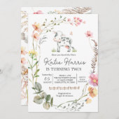 Invitation d'anniversaire de la vache fleur sauvag (Devant / Derrière)