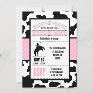 Invitation d'anniversaire de la vache rose