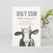 Invitation d'anniversaire de la vache rose | Invit (Debout devant)