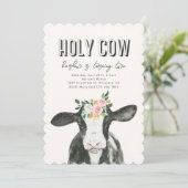 Invitation d'anniversaire de la vache rose | Invit (Debout devant)