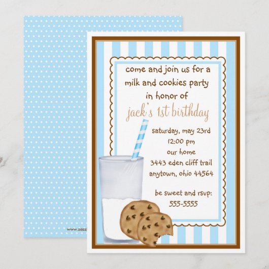 Invitation d'anniversaire de lait et de biscuits (Devant / Derrière)