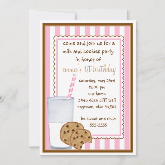 Invitation d'anniversaire de lait et de biscuits (Devant)