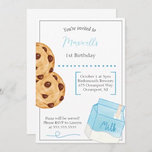 Invitation d'anniversaire de lait et de biscuits (Devant / Derrière)
