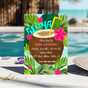 Invitation d'anniversaire de l'Aloha de noix de co