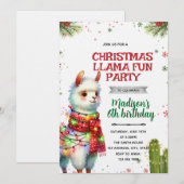 Invitation d'anniversaire de lama de Noël (Devant / Derrière)