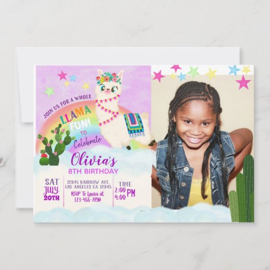 Invitation d'anniversaire de lama PHOTO (Devant)