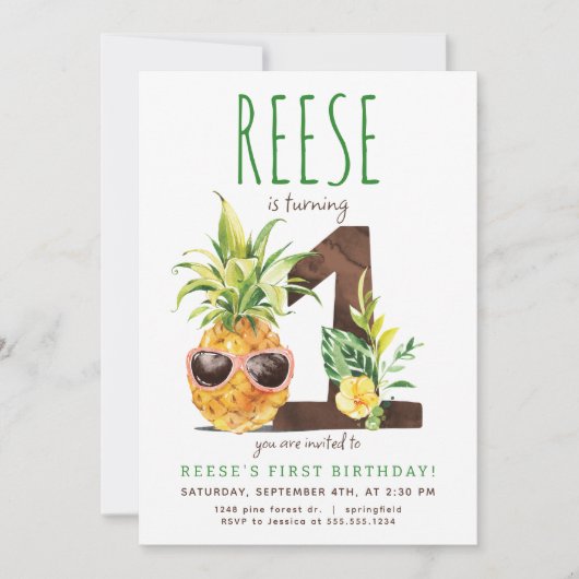 Invitation d'Anniversaire de l'ananas tropical (Devant)
