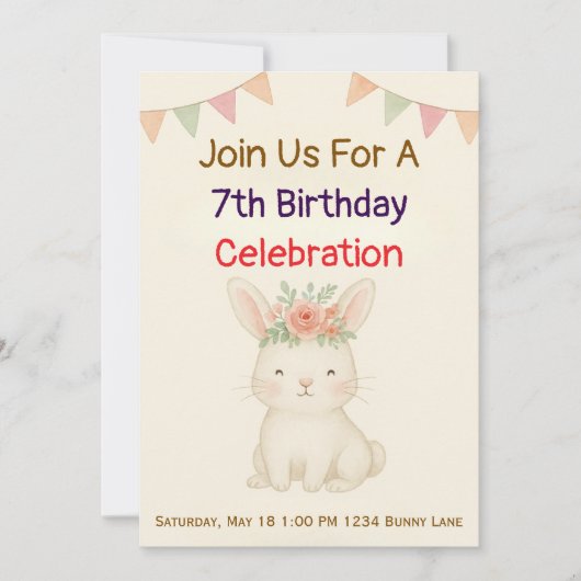 Invitation d'anniversaire de lapin Bunny (Devant)