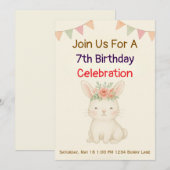 Invitation d'anniversaire de lapin Bunny (Devant / Derrière)
