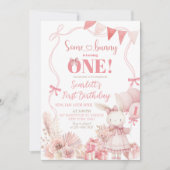 Invitation d'anniversaire de lapin coquette rose (Devant)