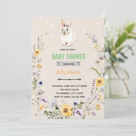 Invitation d'anniversaire de lapin de douche de fl (Debout devant)