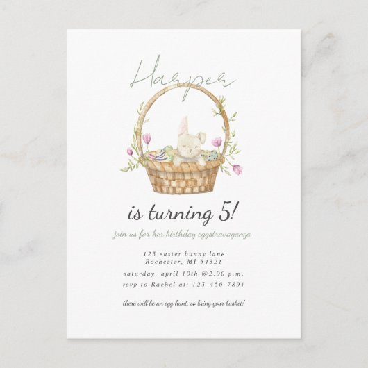 invitation d'anniversaire de lapin de Pâques à l'a (Devant)