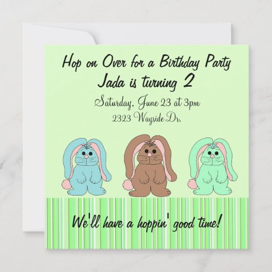 Invitation d'anniversaire de lapin doux (Devant)