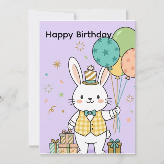 Invitation d'anniversaire de lapin mignon (Devant)