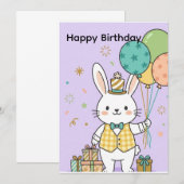 Invitation d'anniversaire de lapin mignon (Devant / Derrière)