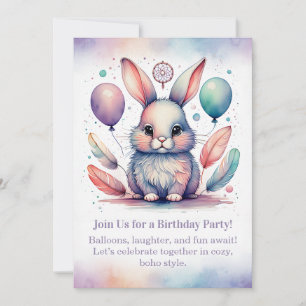 Invitation d'anniversaire de lapin mignon Bois Boh