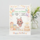 Invitation d'anniversaire de lapin pastel mignon (Debout devant)