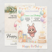 Invitation d'anniversaire de lapin pastel mignon (Devant / Derrière)