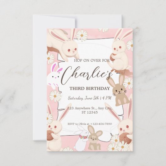 Invitation d'anniversaire de lapin pour enfant (Devant)