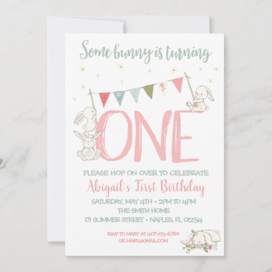 Invitation d'anniversaire de lapin, premier (Devant)