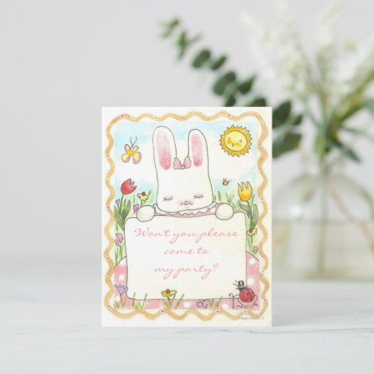 invitation d'anniversaire de lapin rose (Debout devant)
