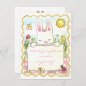 invitation d'anniversaire de lapin rose (Devant / Derrière)