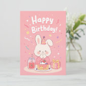 Invitation d'anniversaire de lapin rose mignon (Debout devant)