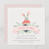 Invitation d'anniversaire de lapin rose mignon pou (Devant / Derrière)