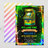 Invitation d'anniversaire de l'arcade de lueur néo (Devant / Derrière)