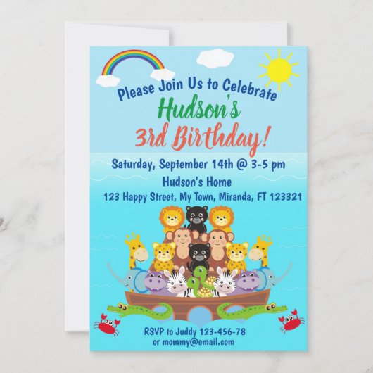 Invitation d'anniversaire de l'arche de Noé (Devant)