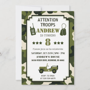 Invitation d'anniversaire de l'armée camouflage pe