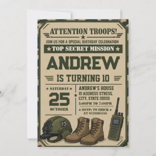 Invitation d'anniversaire de l'armée personnalisée