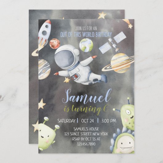 Invitation d'anniversaire de l'astronaute (Devant / Derrière)