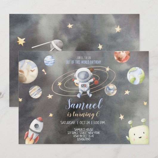 Invitation d'anniversaire de l'astronaute (Devant / Derrière)