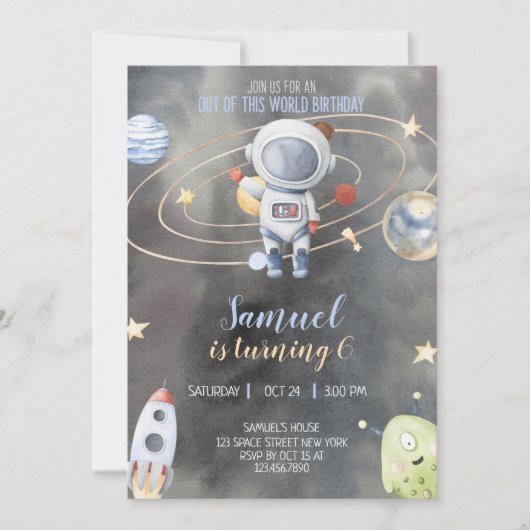 Invitation d'anniversaire de l'astronaute (Devant)