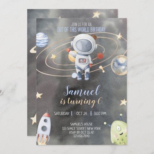 Invitation d'anniversaire de l'astronaute (Devant / Derrière)