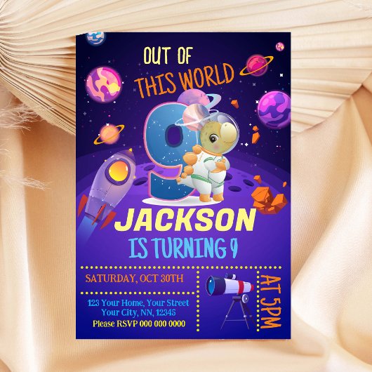 Invitation d'anniversaire de l'astronaute de Dinos