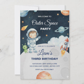 Invitation d'anniversaire de l'astronaute de l'ave