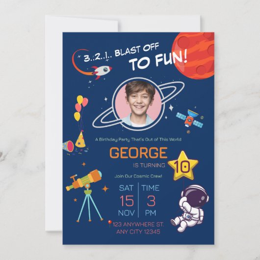 Invitation d'anniversaire de l'astronaute spatial (Devant)
